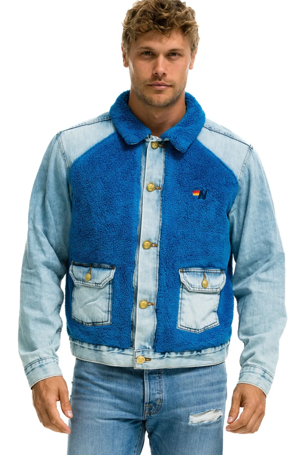 Denim | Denim | Aviator Nation ASPEN SHERPA UNISEX DENIM JACKET - SUPER LIGHT BLUE SUPERLIGHTBLUE