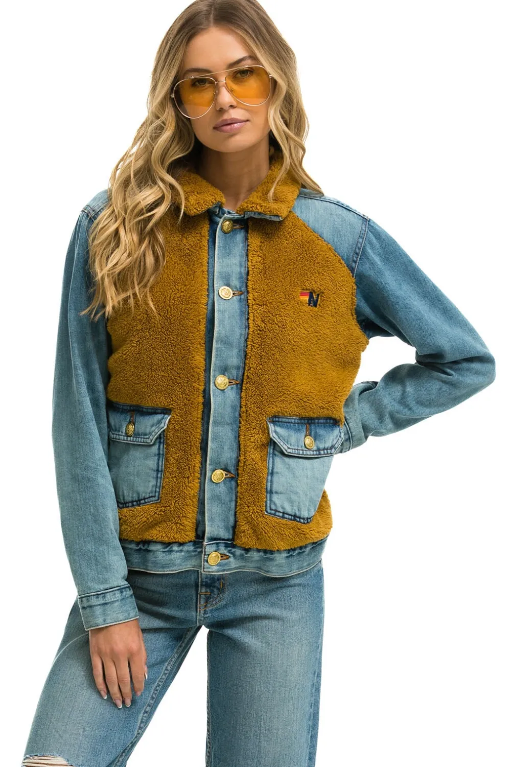 Denim | Denim | Aviator Nation ASPEN SHERPA UNISEX DENIM JACKET - MEDIUM VINTAGE MEDIUMVINTAGE