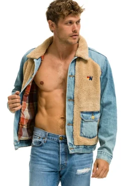 Denim | Denim | Aviator Nation ASPEN SHERPA UNISEX DENIM JACKET - VINTAGE WHEAT VINTAGEWHEAT