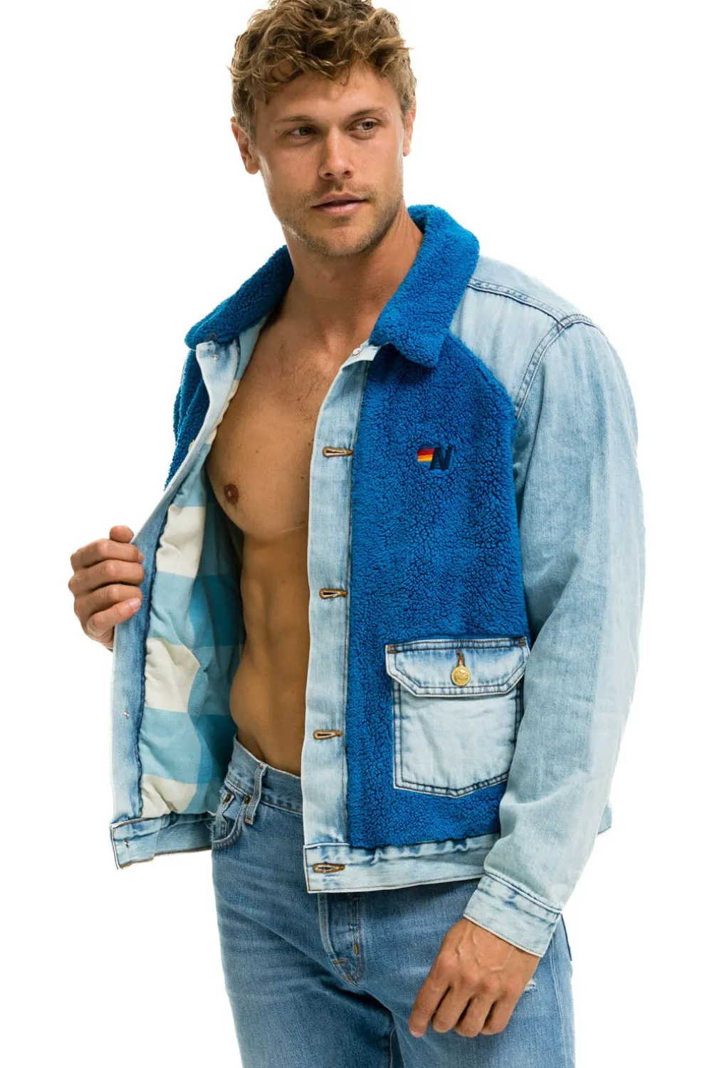 Denim | Denim | Aviator Nation ASPEN SHERPA UNISEX DENIM JACKET - SUPER LIGHT BLUE SUPERLIGHTBLUE