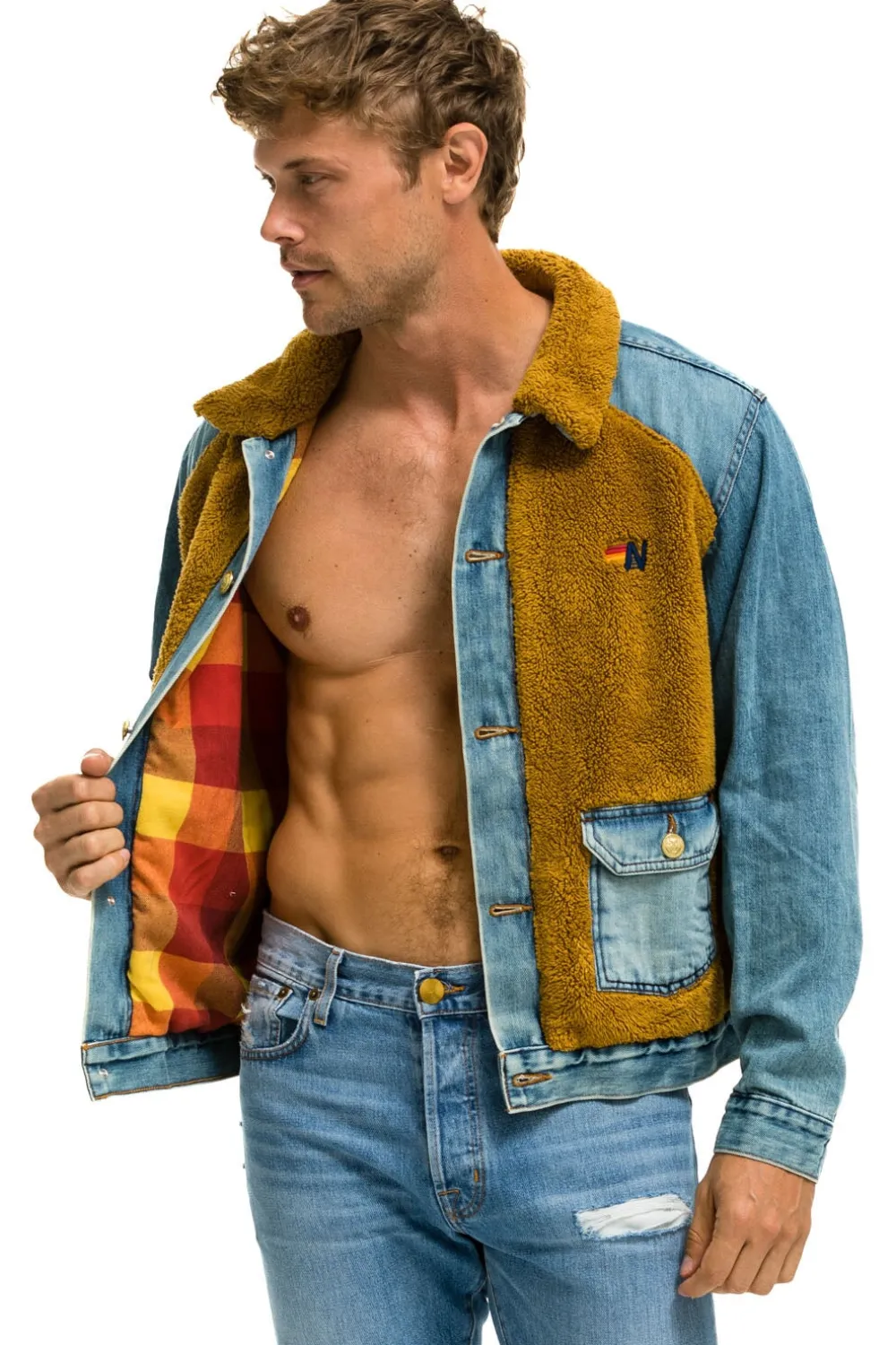 Denim | Denim | Aviator Nation ASPEN SHERPA UNISEX DENIM JACKET - MEDIUM VINTAGE MEDIUMVINTAGE
