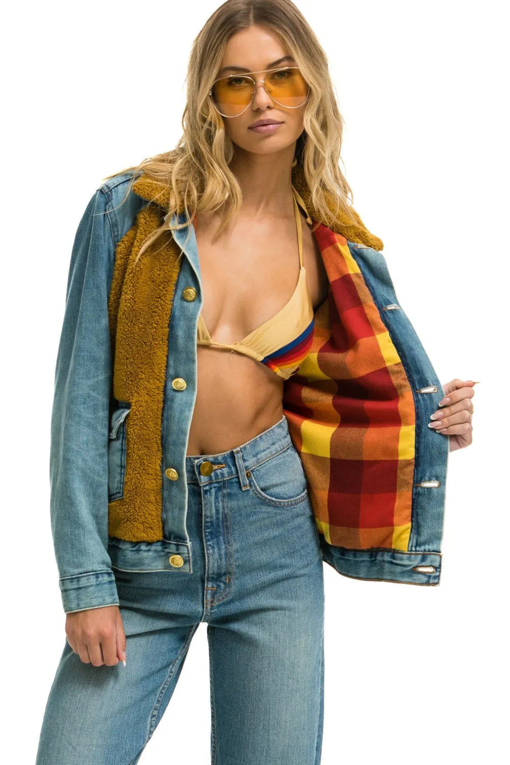 Denim | Denim | Aviator Nation ASPEN SHERPA UNISEX DENIM JACKET - MEDIUM VINTAGE MEDIUMVINTAGE