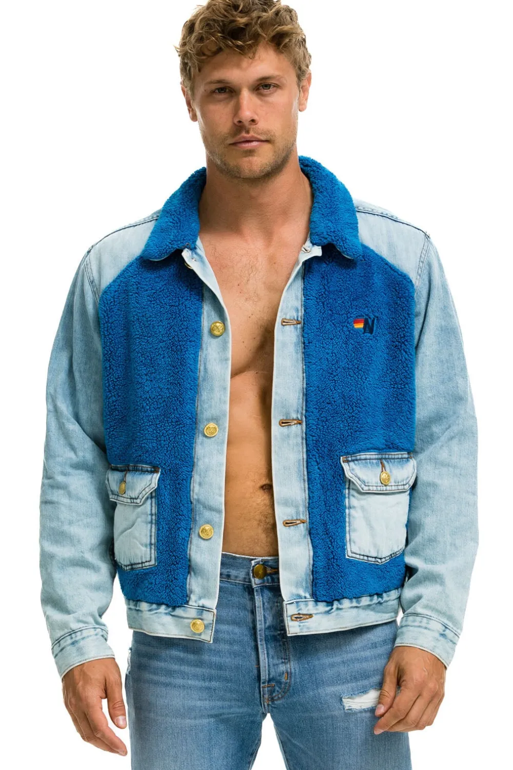 Denim | Denim | Aviator Nation ASPEN SHERPA UNISEX DENIM JACKET - SUPER LIGHT BLUE SUPERLIGHTBLUE