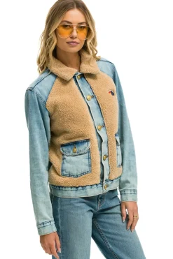 Denim | Denim | Aviator Nation ASPEN SHERPA UNISEX DENIM JACKET - VINTAGE WHEAT VINTAGEWHEAT