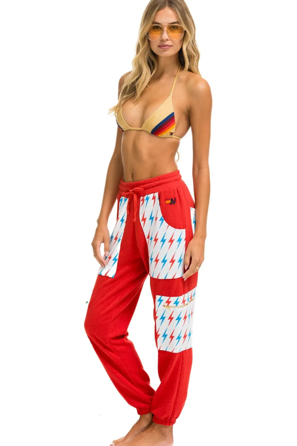 Sweatpants | Aviator Nation AVIATOR BOLT CARGO COLOR BLOCK SWEATPANTS - RED // USA RED//USA