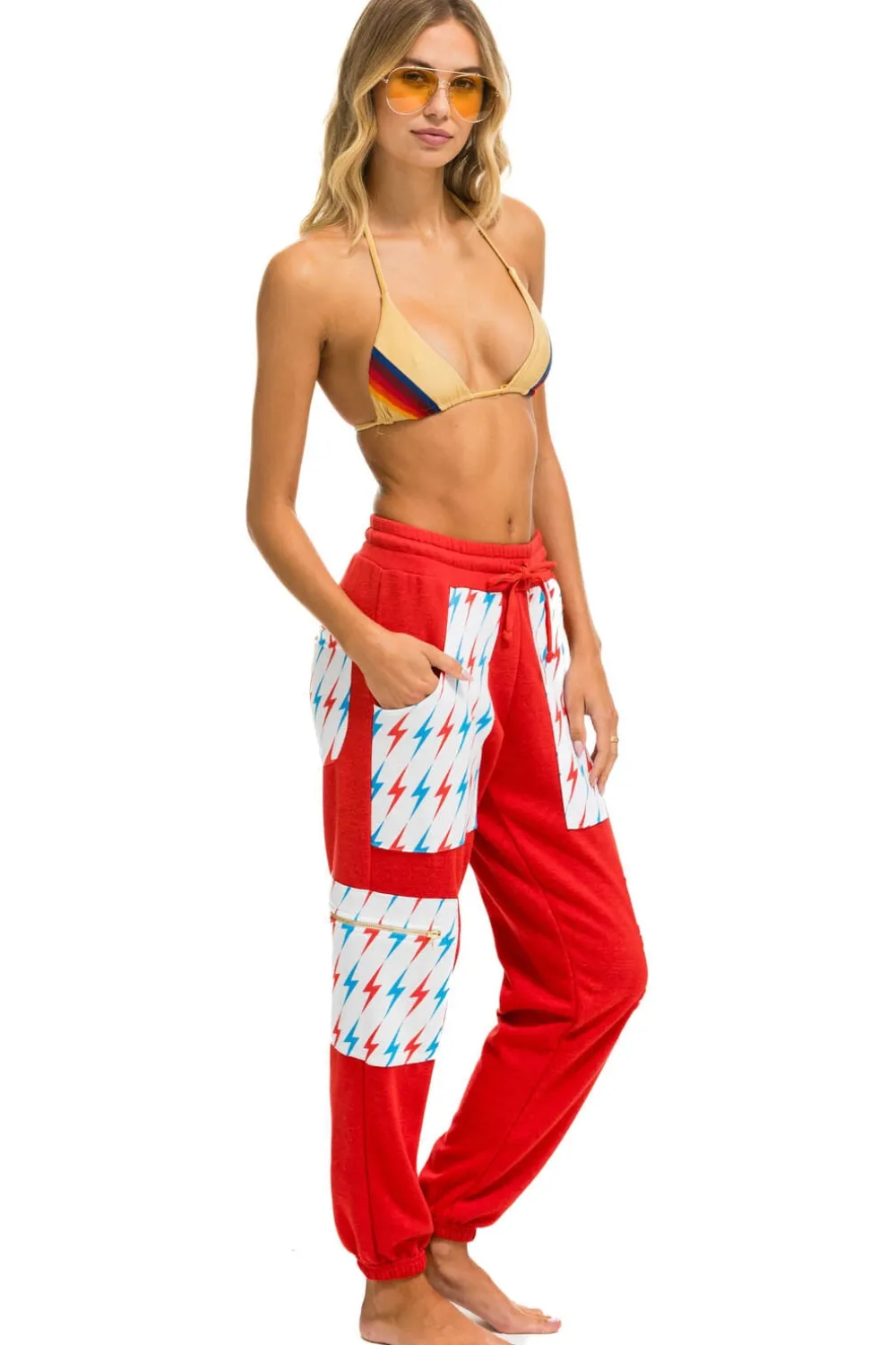 Sweatpants | Aviator Nation AVIATOR BOLT CARGO COLOR BLOCK SWEATPANTS - RED // USA RED//USA