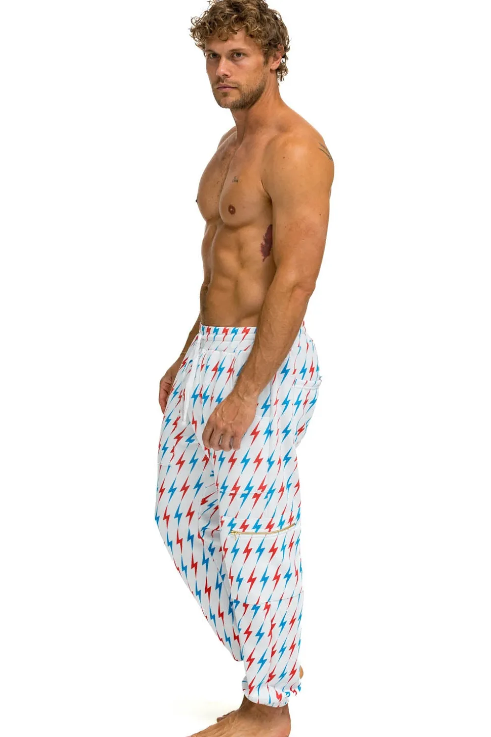 Sweatpants | Aviator Nation AVIATOR BOLT EMBROIDERY SWEATPANTS - WHITE // USA WHITE//USA