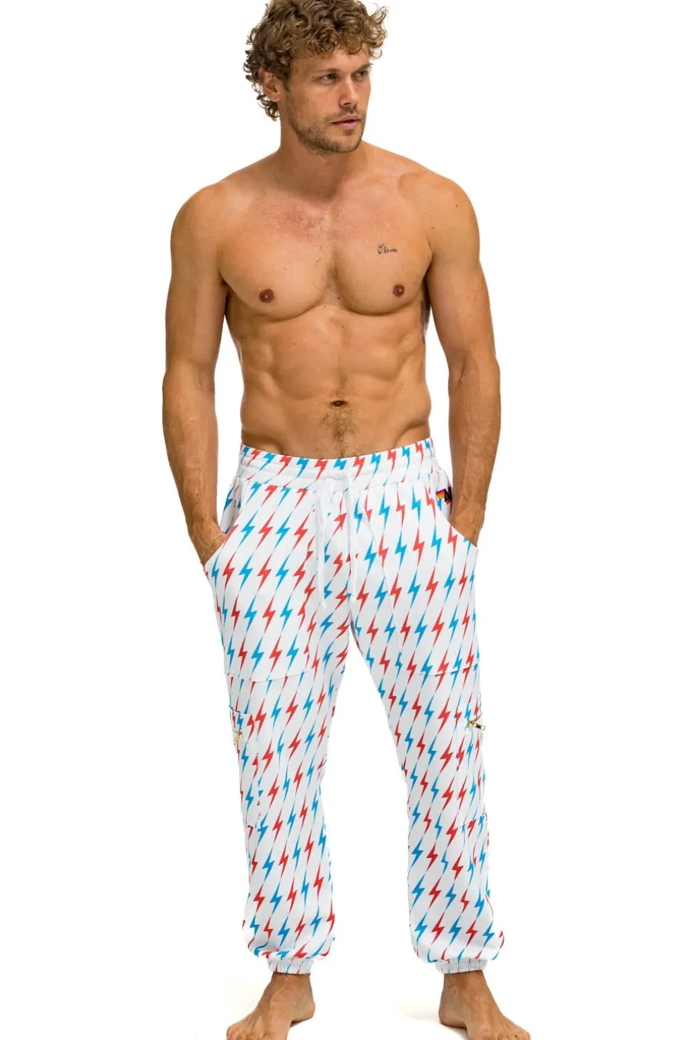 Sweatpants | Aviator Nation AVIATOR BOLT EMBROIDERY SWEATPANTS - WHITE // USA WHITE//USA