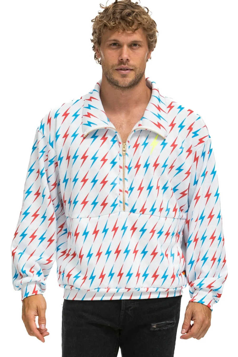 Hoodies | Hoodies | Aviator Nation AVIATOR BOLT W/ BOLT EMBROIDERY FLEECE HALF ZIP SWEATSHIRT - WHITE // USA WHITE//USA