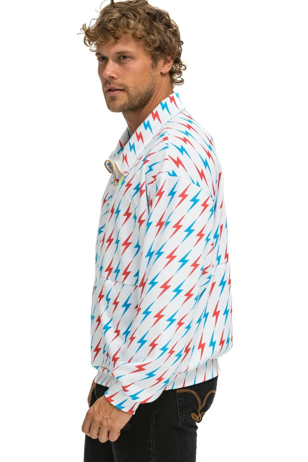 Hoodies | Hoodies | Aviator Nation AVIATOR BOLT W/ BOLT EMBROIDERY FLEECE HALF ZIP SWEATSHIRT - WHITE // USA WHITE//USA