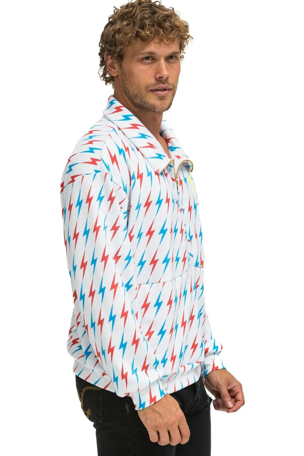 Hoodies | Hoodies | Aviator Nation AVIATOR BOLT W/ BOLT EMBROIDERY FLEECE HALF ZIP SWEATSHIRT - WHITE // USA WHITE//USA