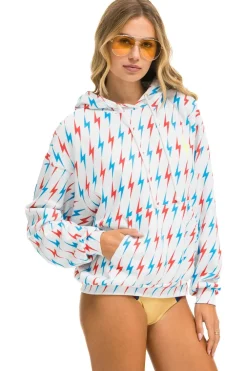 Hoodies | Hoodies | Aviator Nation AVIATOR BOLT W/ BOLT EMBROIDERY RELAXED PULLOVER HOODIE - WHITE // USA WHITE//USA