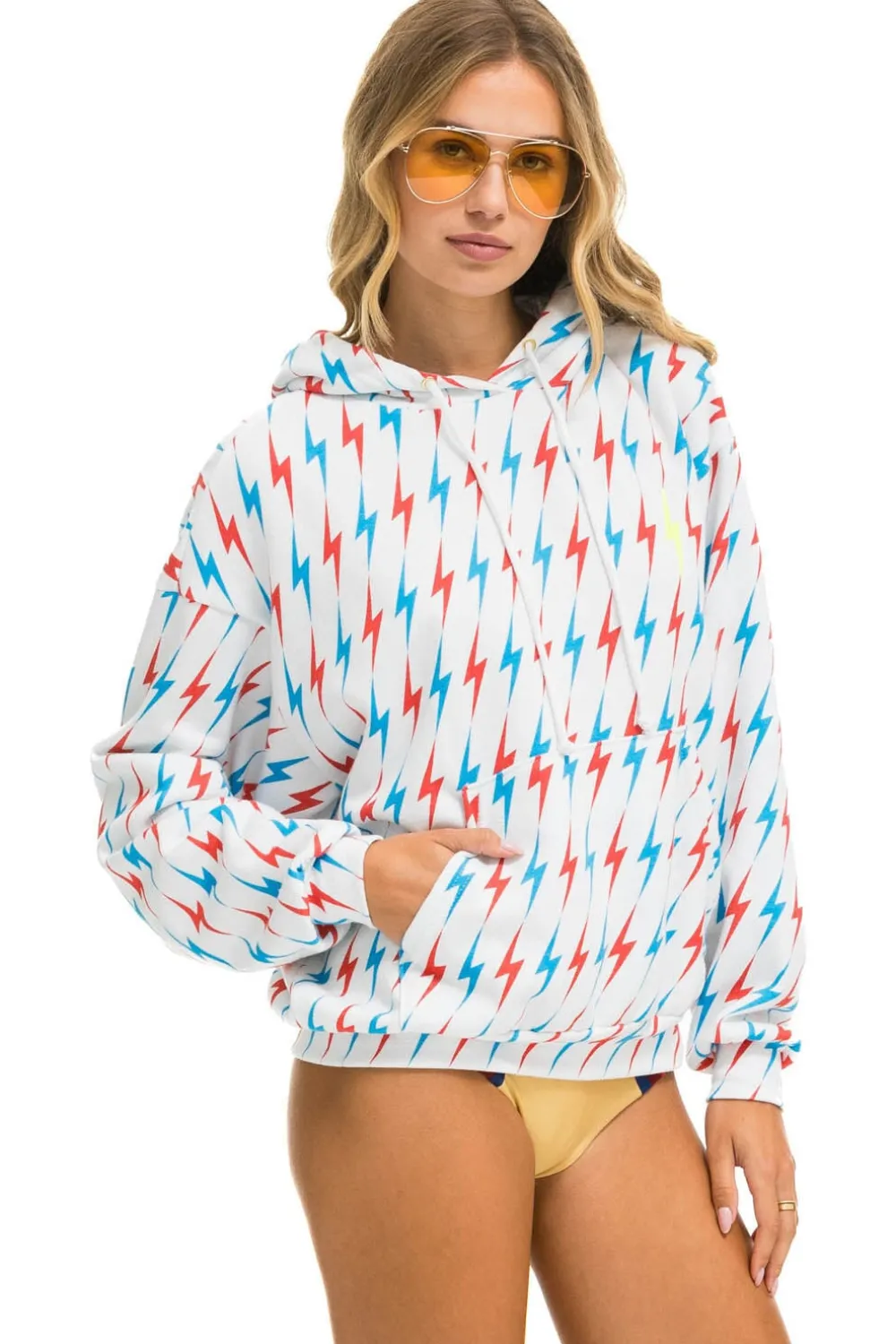 Hoodies | Hoodies | Aviator Nation AVIATOR BOLT W/ BOLT EMBROIDERY RELAXED PULLOVER HOODIE - WHITE // USA WHITE//USA