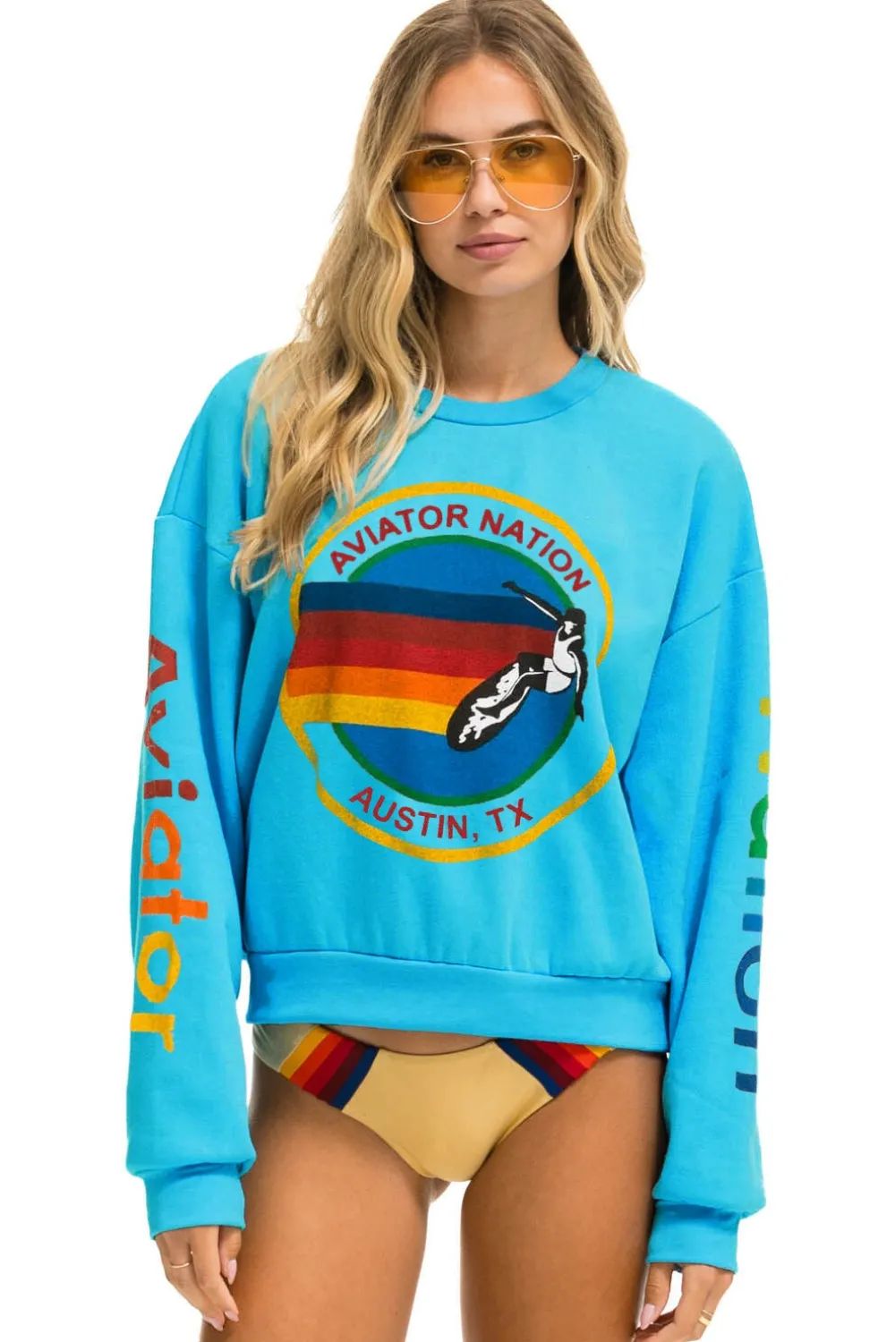 Sweatshirts | Sweatshirts | Aviator Nation AUSTIN RELAXED CREW SWEATSHIRT - NEON BLUE NEONBLUE