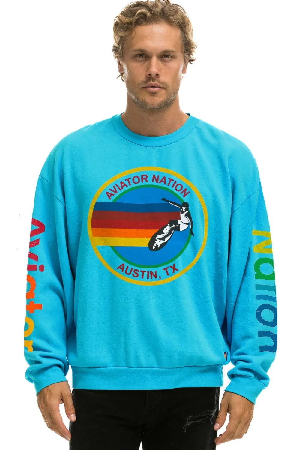 Sweatshirts | Sweatshirts | Aviator Nation AUSTIN RELAXED CREW SWEATSHIRT - NEON BLUE NEONBLUE