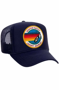 Trucker Hats | Trucker Hats | Aviator Nation HAIGHT ASHBURY TRUCKER HAT sick!Allofourproductsgothroughanintensebreaking-downprocessthatgivesthemavintagefeelyou'lllovebecauseit'sbrokeninfromdayoneofwearingit.Allofourhatsareadjustable!