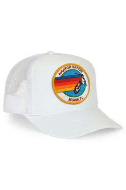 Trucker Hats | Trucker Hats | Aviator Nation MIAMI TRUCKER HAT sick!Allofourproductsgothroughanintensebreaking-downprocessthatgivesthemavintagefeelyou'lllovebecauseit'sbrokeninfromdayoneofwearingit.Allofourhatsareadjustable!
