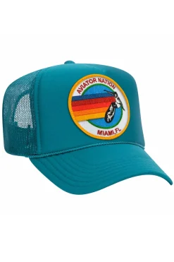 Trucker Hats | Trucker Hats | Aviator Nation MIAMI TRUCKER HAT sick!Allofourproductsgothroughanintensebreaking-downprocessthatgivesthemavintagefeelyou'lllovebecauseit'sbrokeninfromdayoneofwearingit.Allofourhatsareadjustable!