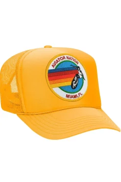 Trucker Hats | Trucker Hats | Aviator Nation MIAMI TRUCKER HAT sick!Allofourproductsgothroughanintensebreaking-downprocessthatgivesthemavintagefeelyou'lllovebecauseit'sbrokeninfromdayoneofwearingit.Allofourhatsareadjustable!
