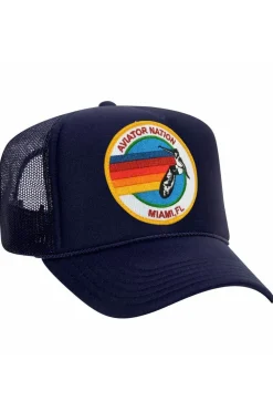 Trucker Hats | Trucker Hats | Aviator Nation MIAMI TRUCKER HAT sick!Allofourproductsgothroughanintensebreaking-downprocessthatgivesthemavintagefeelyou'lllovebecauseit'sbrokeninfromdayoneofwearingit.Allofourhatsareadjustable!