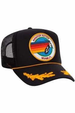 Trucker Hats | Trucker Hats | Aviator Nation MIAMI TRUCKER HAT sick!Allofourproductsgothroughanintensebreaking-downprocessthatgivesthemavintagefeelyou'lllovebecauseit'sbrokeninfromdayoneofwearingit.Allofourhatsareadjustable!