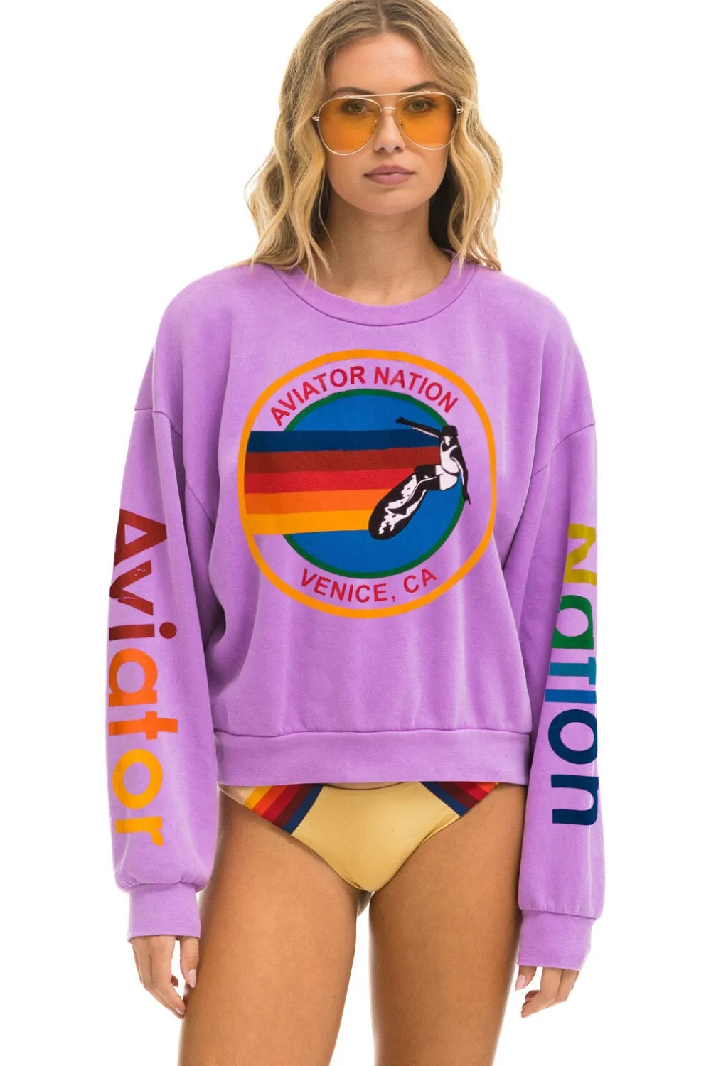 Sweatshirts | Sweatshirts | Aviator Nation RELAXED CREW SWEATSHIRT - NEON PURPLE NEONPURPLE