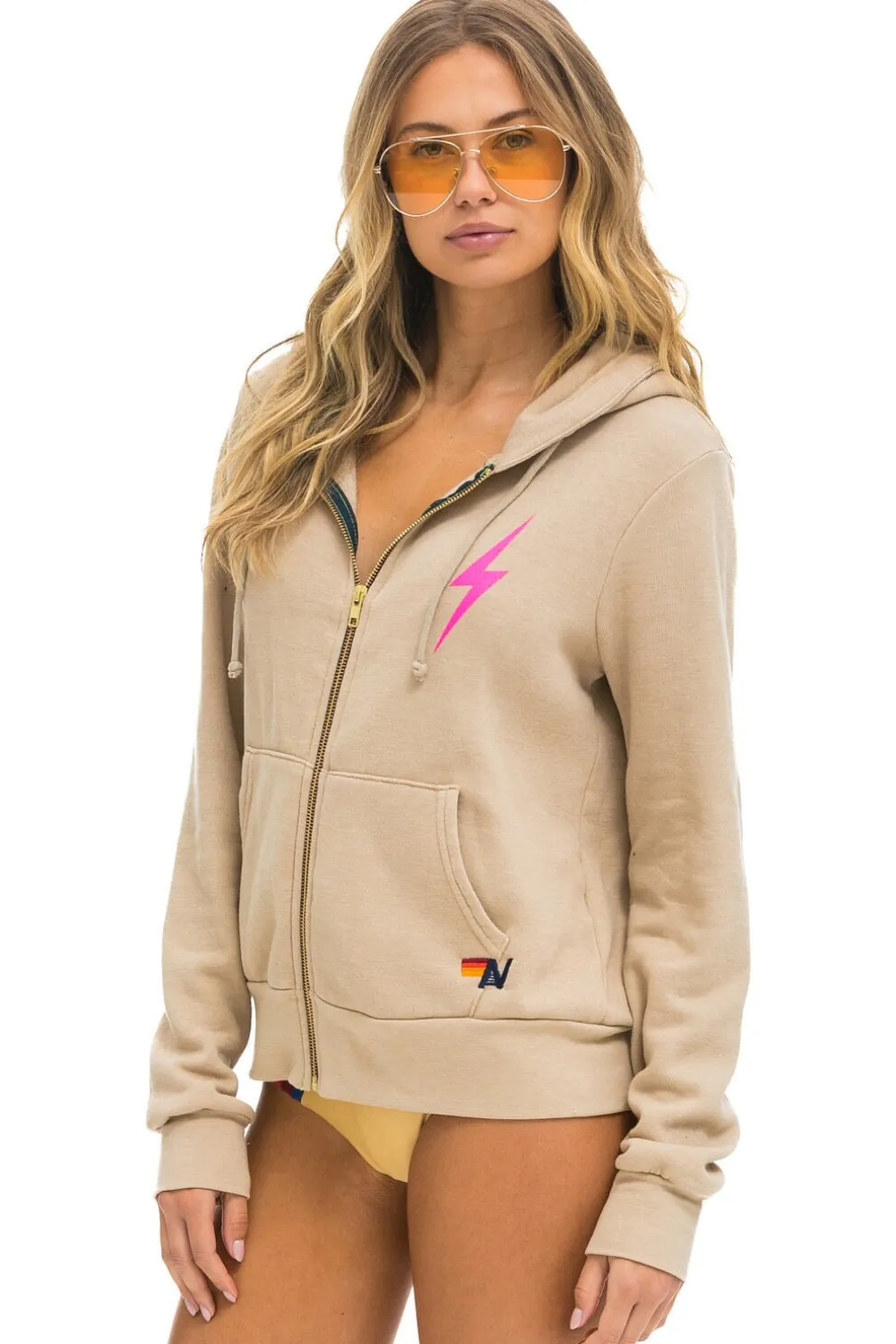Hoodies | Hoodies | Aviator Nation BOLT 2 HOODIE - SAND // NEON PINK SAND//NEONPINK