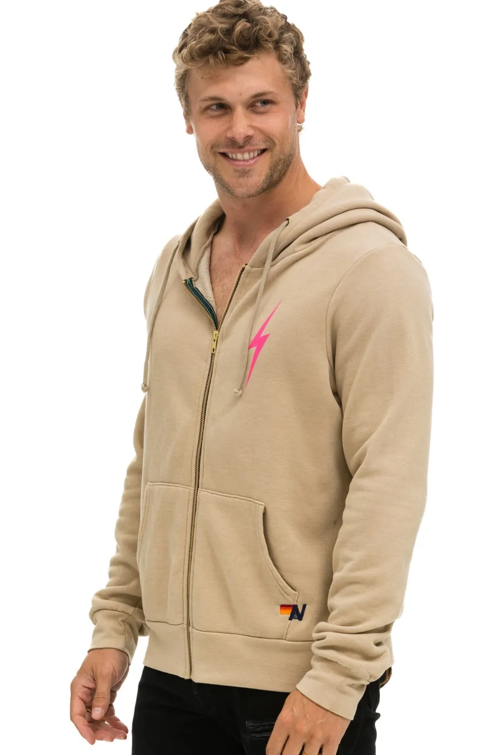 Hoodies | Hoodies | Aviator Nation BOLT 2 HOODIE - SAND // NEON PINK SAND//NEONPINK