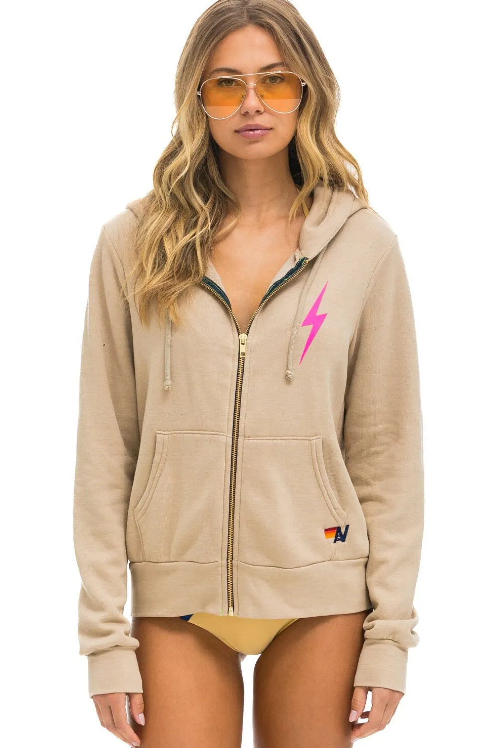 Hoodies | Hoodies | Aviator Nation BOLT 2 HOODIE - SAND // NEON PINK SAND//NEONPINK