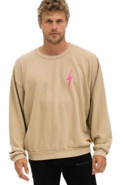 Sweatshirts | Sweatshirts | Aviator Nation BOLT 2 RELAXED CREW SWEATSHIRT - SAND // NEON PINK SAND//NEONPINK