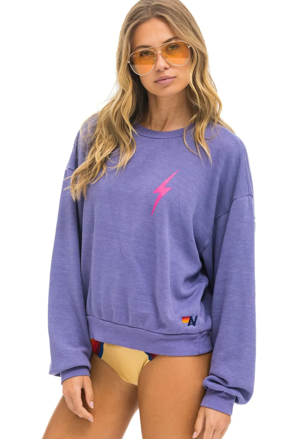 Sweatshirts | Sweatshirts | Aviator Nation BOLT 2 RELAXED CREW SWEATSHIRT - LAVENDER // NEON PINK LAVENDER//NEONPINK