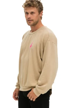 Sweatshirts | Sweatshirts | Aviator Nation BOLT 2 RELAXED CREW SWEATSHIRT - SAND // NEON PINK SAND//NEONPINK