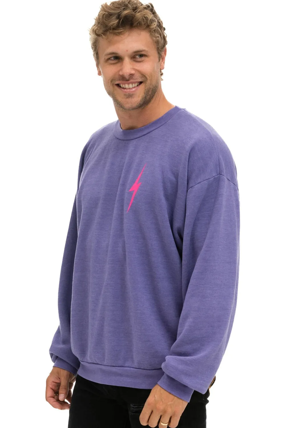 Sweatshirts | Sweatshirts | Aviator Nation BOLT 2 RELAXED CREW SWEATSHIRT - LAVENDER // NEON PINK LAVENDER//NEONPINK