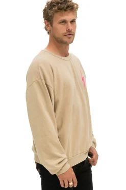 Sweatshirts | Sweatshirts | Aviator Nation BOLT 2 RELAXED CREW SWEATSHIRT - SAND // NEON PINK SAND//NEONPINK