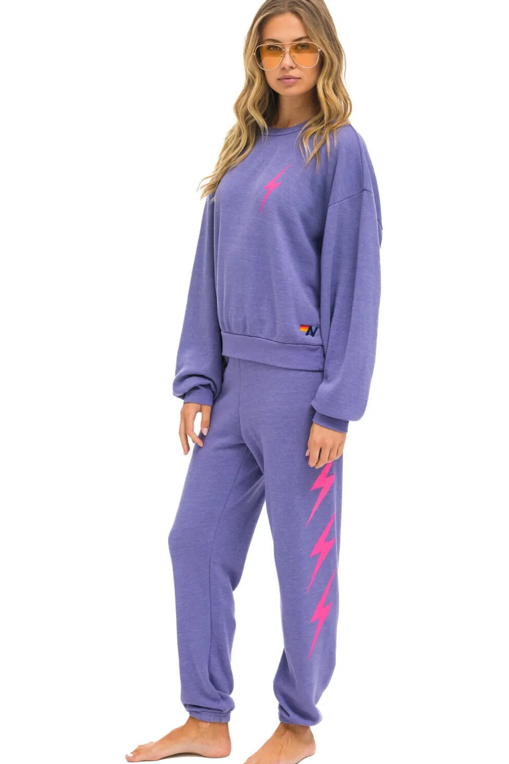 Sweatshirts | Sweatshirts | Aviator Nation BOLT 2 RELAXED CREW SWEATSHIRT - LAVENDER // NEON PINK LAVENDER//NEONPINK
