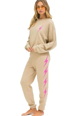 Sweatpants | Aviator Nation BOLT 4 SWEATPANTS - SAND // NEON PINK SAND//NEONPINK