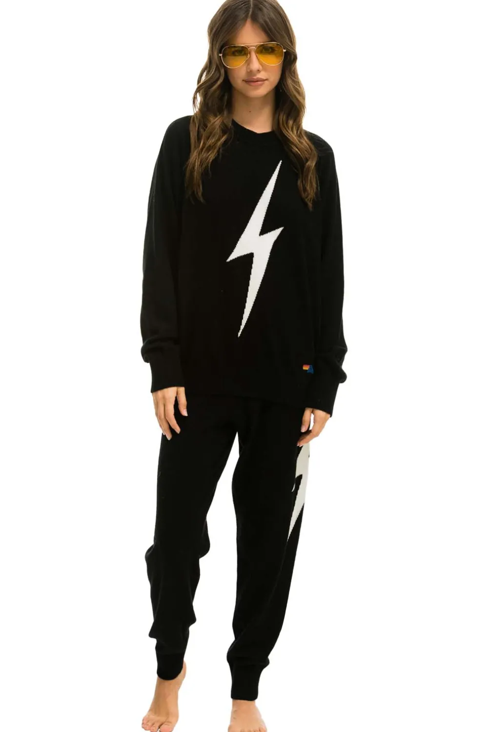 Sweatpants | Aviator Nation BOLT CASHMERE LIGHT SWEATER PANT - BLACK // WHITE BOLT BLACK//WHITEBOLT
