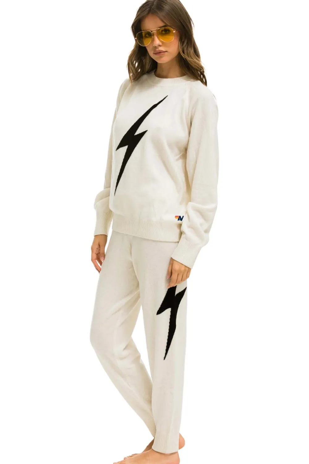 Sweatpants | Aviator Nation BOLT CASHMERE LIGHT SWEATER PANT - VINTAGE WHITE // BLACK BOLT VINTAGEWHITE//BLACKBOLT