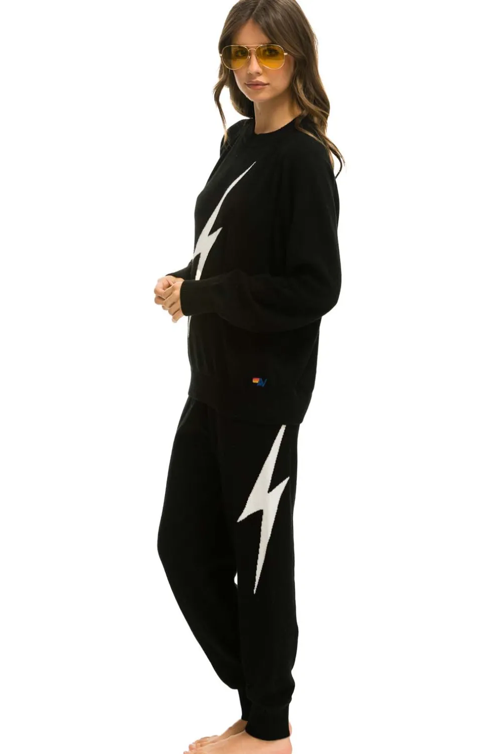 Sweatpants | Aviator Nation BOLT CASHMERE LIGHT SWEATER PANT - BLACK // WHITE BOLT BLACK//WHITEBOLT