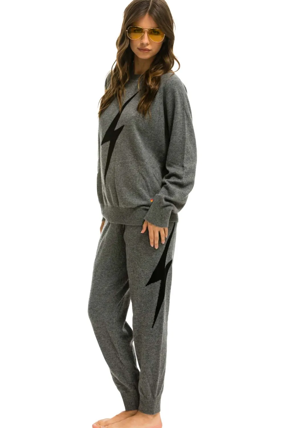 Sweatpants | Aviator Nation BOLT CASHMERE LIGHT SWEATER PANT - DEEP HEATHER // BLACK BOLT DEEPHEATHER//BLACKBOLT