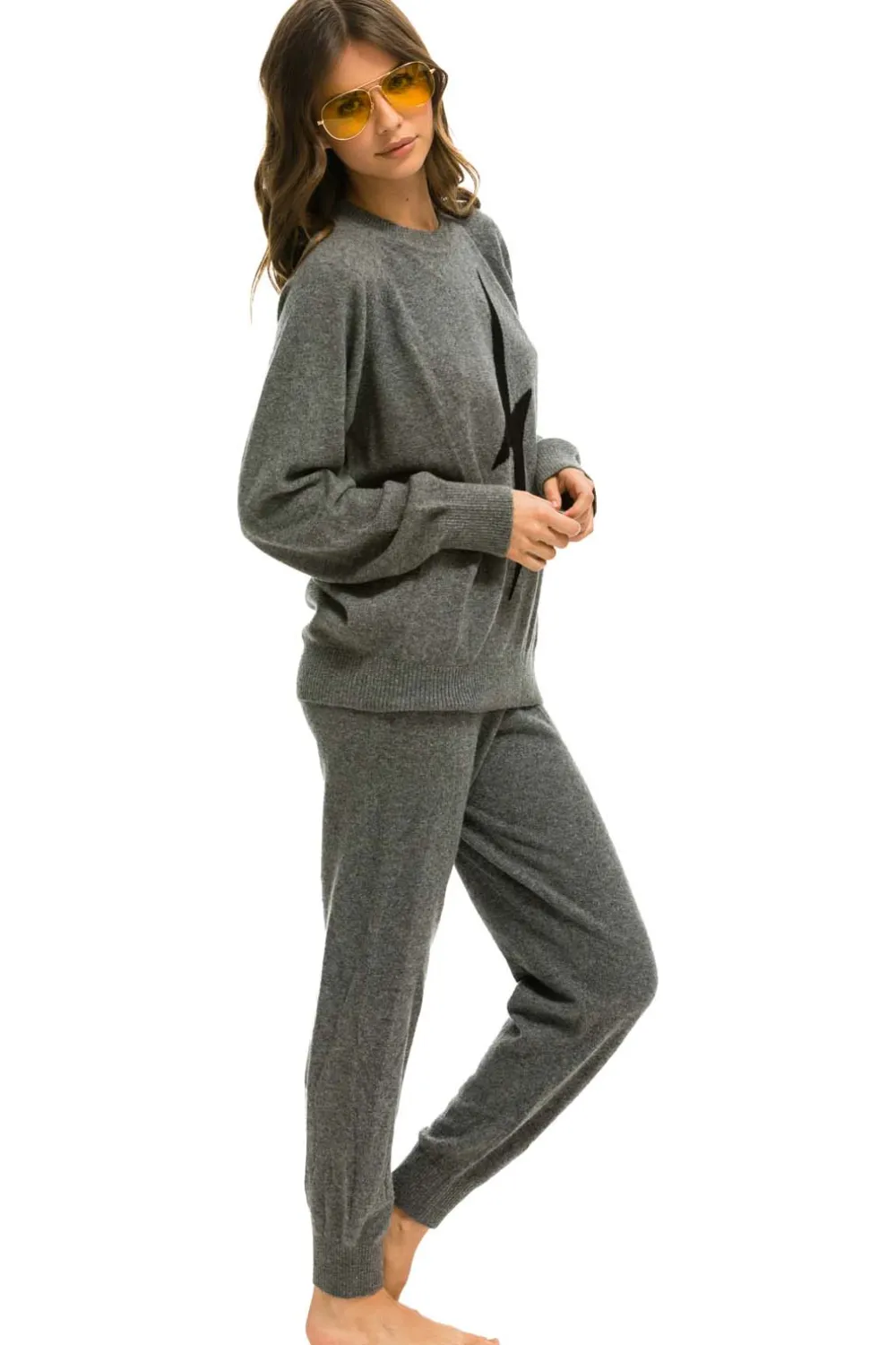 Sweatpants | Aviator Nation BOLT CASHMERE LIGHT SWEATER PANT - DEEP HEATHER // BLACK BOLT DEEPHEATHER//BLACKBOLT