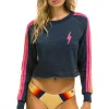 Sweatshirts | Aviator Nation BOLT EMBROIDERY CLASSIC CROPPED CREW SWEATSHIRT - HEATHER NAVY // NEON STRIPES HEATHERNAVY//NEONSTRIPES