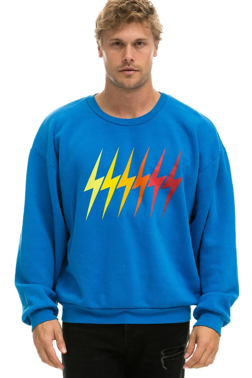 Sweatshirts | Sweatshirts | Aviator Nation BOLT GRADIENT RELAXED CREW SWEATSHIRT - OCEAN // RAINBOW OCEAN//RAINBOW