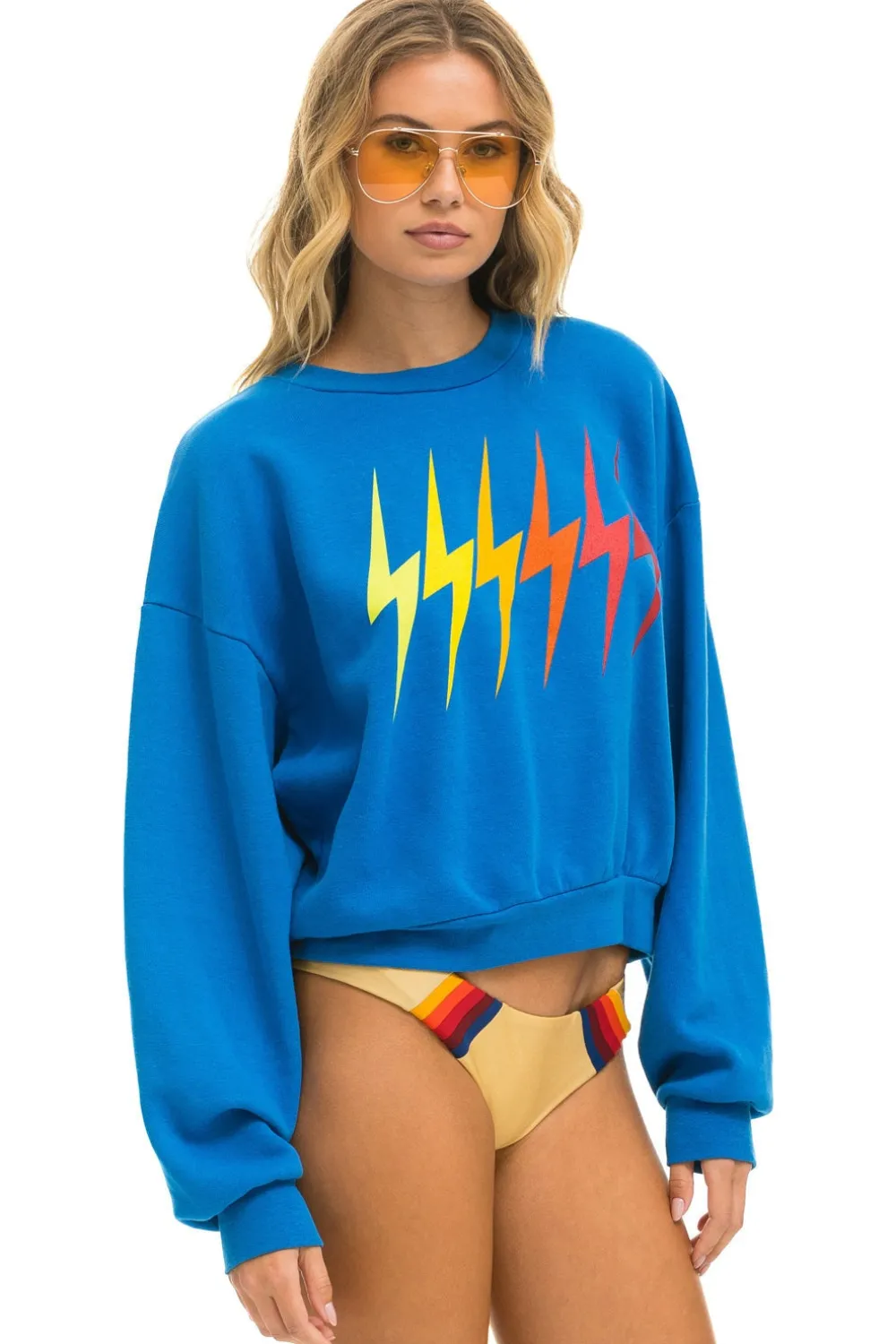 Sweatshirts | Sweatshirts | Aviator Nation BOLT GRADIENT RELAXED CREW SWEATSHIRT - OCEAN // RAINBOW OCEAN//RAINBOW