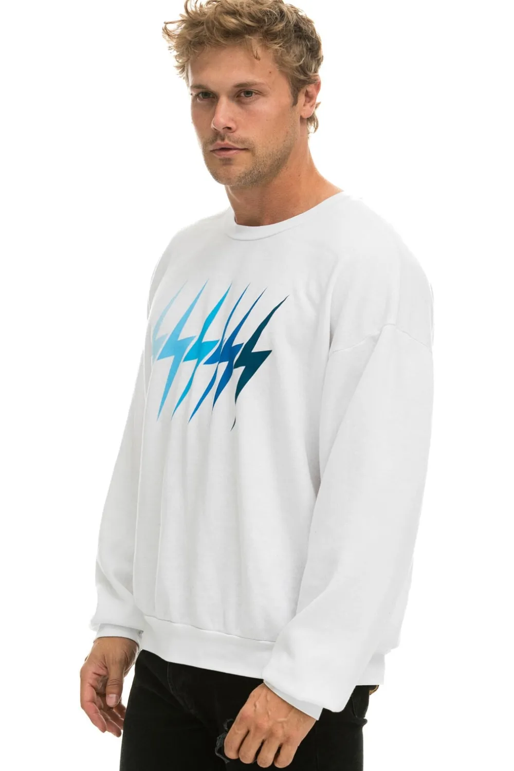 Sweatshirts | Sweatshirts | Aviator Nation BOLT GRADIENT RELAXED CREW SWEATSHIRT - WHITE // BLUE WHITE//BLUE