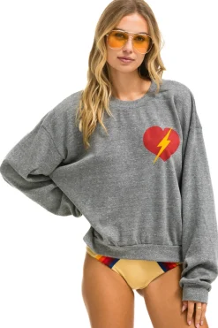 Sweatshirts | Sweatshirts | Aviator Nation BOLT HEART RELAXED CREW SWEATSHIRT - HEATHER GREY HEATHERGREY