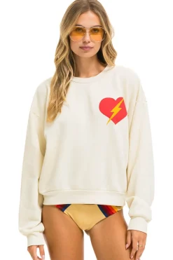 Sweatshirts | Sweatshirts | Aviator Nation BOLT HEART RELAXED CREW SWEATSHIRT - VINTAGE WHITE VINTAGEWHITE