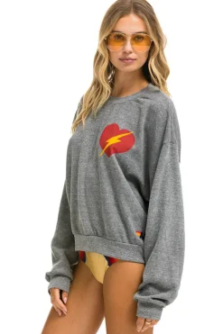 Sweatshirts | Sweatshirts | Aviator Nation BOLT HEART RELAXED CREW SWEATSHIRT - HEATHER GREY HEATHERGREY