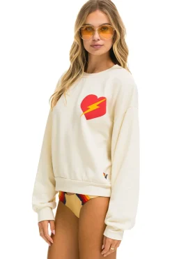 Sweatshirts | Sweatshirts | Aviator Nation BOLT HEART RELAXED CREW SWEATSHIRT - VINTAGE WHITE VINTAGEWHITE