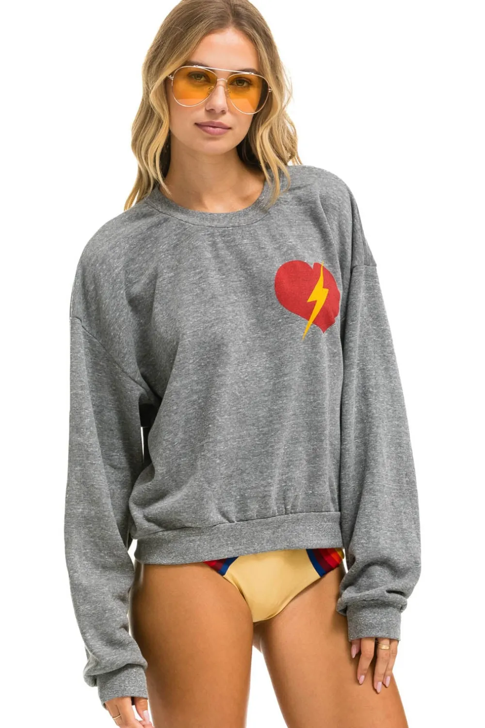 Sweatshirts | Sweatshirts | Aviator Nation BOLT HEART RELAXED CREW SWEATSHIRT - HEATHER GREY HEATHERGREY